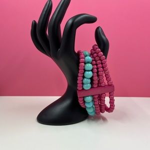 Vintage Y2K Painted Wooden Bead Multi Strand Stretchy Bracelet